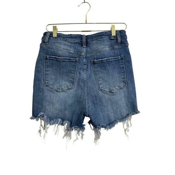 Risen‎ Taylor High Rise Crossover Waist Destroyed Denim Shorts Women's XL Blue - Picture 2 of 9
